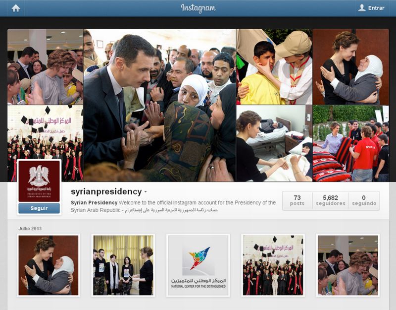 Página de Bashar Assad no Instagram: predomínio de fotos da primeira-dama, Asma, e veto de mensagens negativas | Reprodução