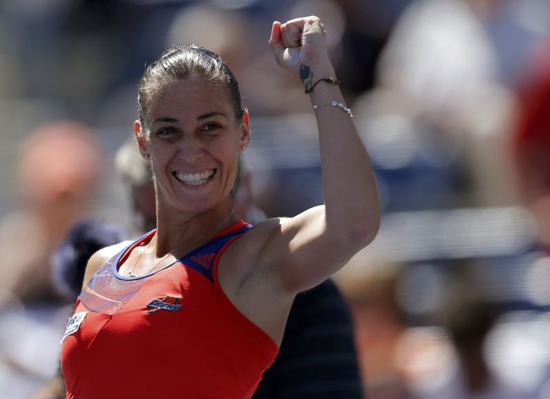 Flavia Pennetta comemora a vitória sobre Roberta Vinci que a colocou nas semifinais do US Open | Eduardo Munoz / Reuters