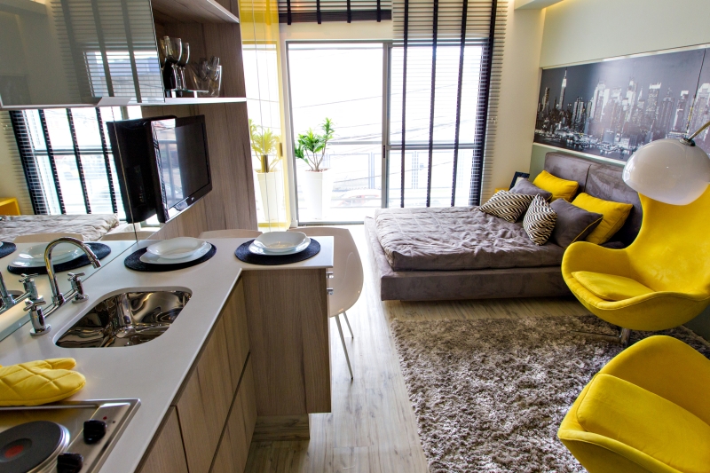 No Seven, que está sendo construído pela Thá, a menor unidade, como o apartamento decorado em exposição, tem 25,77 m² | Brunno Covello/ Gazeta do Povo