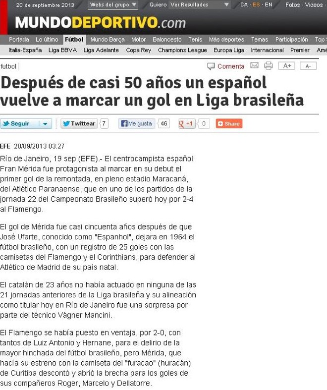 Mundo Deportivo lembrou que Fran Mérida foi
