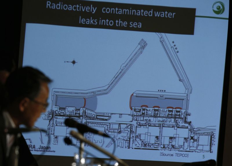 Representante do governo japonês em frente de painel que mostra situação de Fukushima | Issei Kato/Reuters