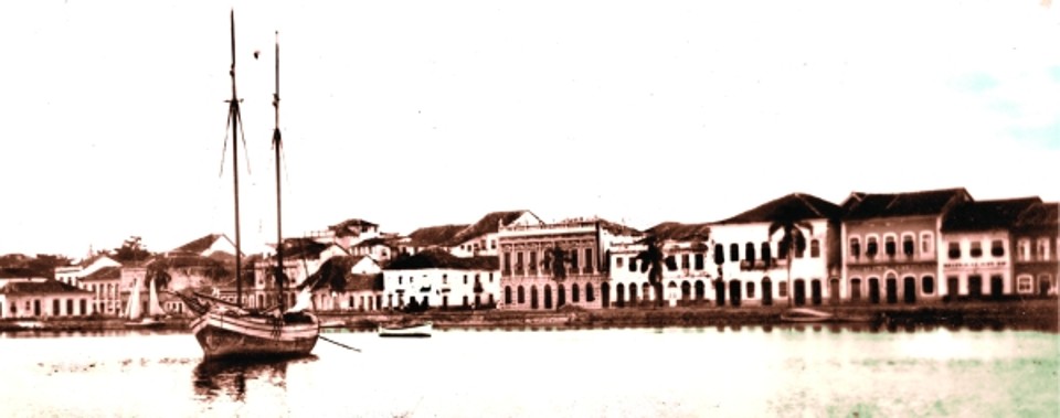 O Rio Itiberê em 1900. Tendo ao fundo, aRua da Praia | Acervo Cid Destefani