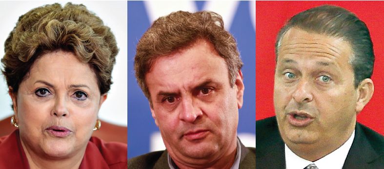 Dilma: mensalão petista; Aécio: mensalinho de MG e Campos: precatórios | Ueslei Marcelino/Reuters; Marcelo Andrade/ Gazeta do Povo e Sérgio Lima/Folhparess