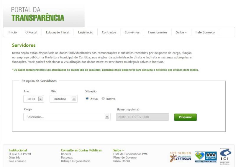 Navegação no Portal da Transparência do Executivo municipal é mais simples que a de outros portais | Reprodução/site