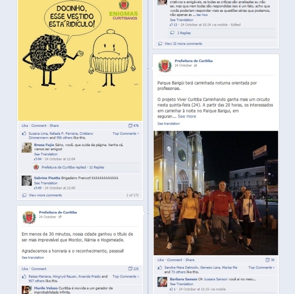 Posts sobre o clima e charadas sobre os nomes das ruas e bairros da cidade ajudou a aumentar em 725% o número de seguidores no Facebook da prefeitura | Reprodução