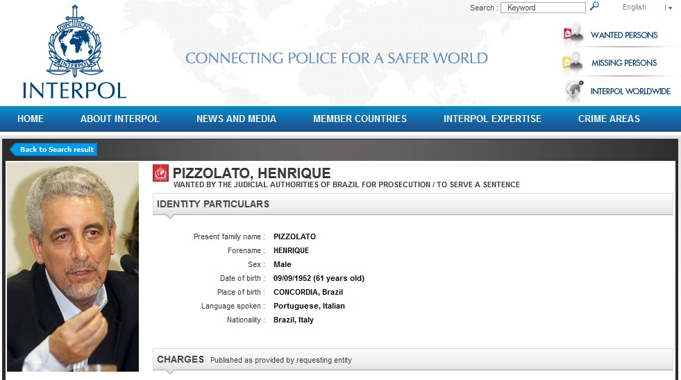 Imagem do site da Interpol | Reprodução