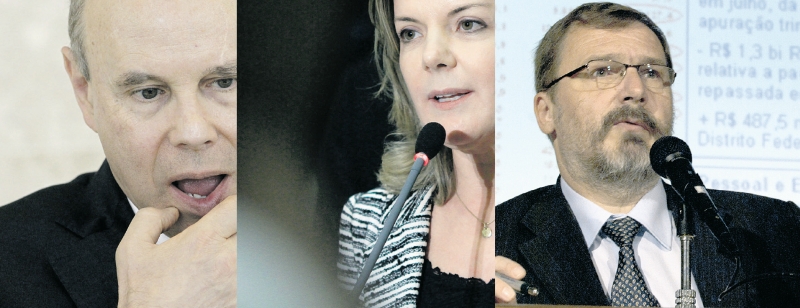 Eu sempre garanti que o governo central faria a sua parte. Se os governos estaduais fizerem, nós alcançaremos. Se não, vai ser a diferença.-Guido Mantega, ministro da Fazenda;Tenho muita simpatia pelo sistema de bandas, ele responde bem à conjuntura diversa. A economia é muito mais dinâmica que a burocracia.-Gleisi Hoffmann, ministra da Casa Civil.;Não é verdade que o governo perdeu o controle dos gastos. O conjunto de versões sobre a política fiscal não é compatível com a realidade.-Arno Augustin, secretário do Tesouro Nacional | Ueslei Marcelino/Reuters; Wenderson Araújo/ Gazeta do Povo; Marcelo Casal Jr./ABr