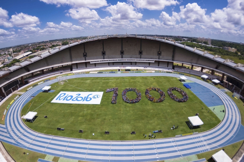 O Estádio Mangueirão, em Belém, faz homenagem aos mil dias que faltam para a Olimpíada carioca | Alex Ferr/ Reuters