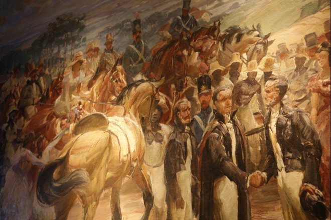 Quadro da chegada de Góes e Vasconcelos, o primeiro governador do Paraná | 