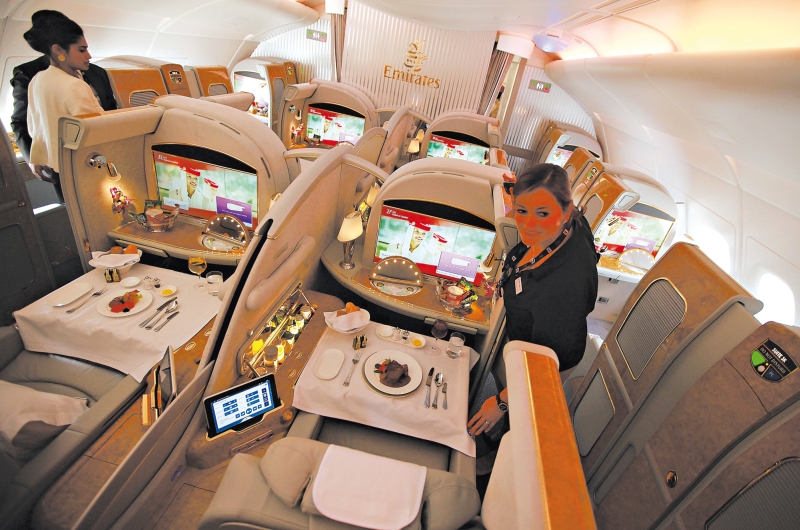 A primeira classe de um avião da Emirates; empresa prosperou abrindo rotas para países emergentes e assusta concorrentes | Ali Haider/European Pressphoto Agency
