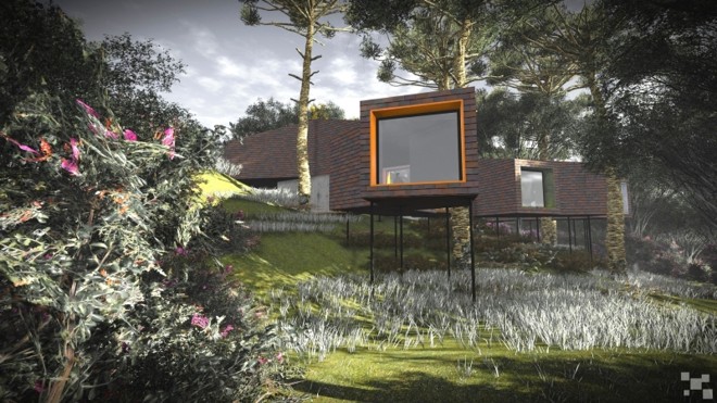 Projeto do escritório Arqbox prevê módulos integrados à floresta, construídos em woodframe e estruturas metálicas, gerando baixo impacto ambiental |