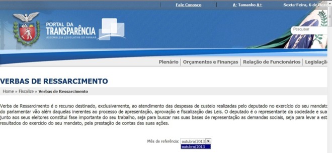 Portal da Transparência traz apenas os dados de outubro |