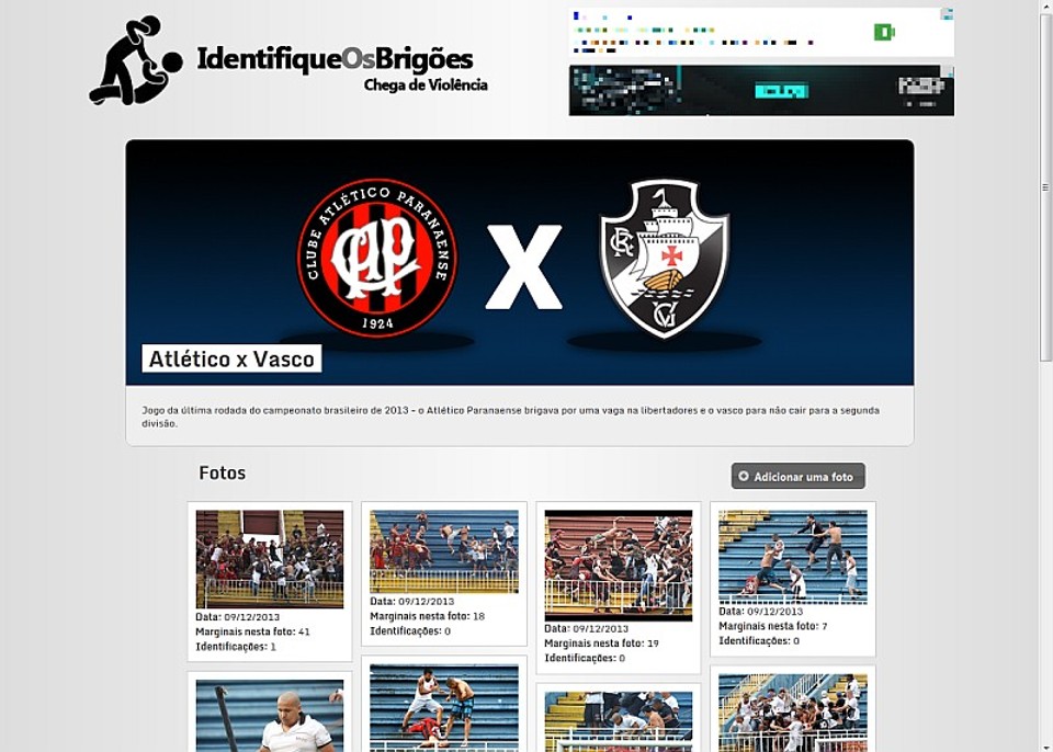 Por meio de fotos, o site tenta fazer com que os envolvidos em brigas sejam identificados | Reprodução