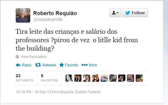 O senador Roberto Requião é um dos mais atuantes nas redes, que usa para alfinetar seus oponentes das mais diversas maneiras. Aqui, fazendo referência ao governador Beto Richa. | 