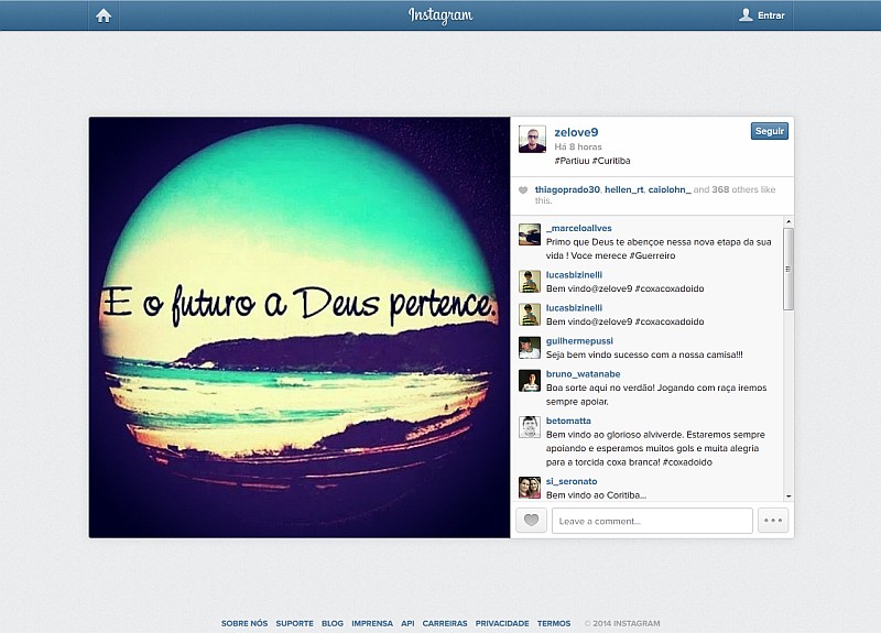 Zé Love posta mensagem avisando que está indo para Curitiba: Coxa é a chance de atacante reerguer a carreira | Reprodução / Instagram