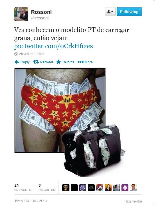 O deputado Valdir Rossoni (PSDB) usa sua conta no Twitter também para alfinetar o PT | 