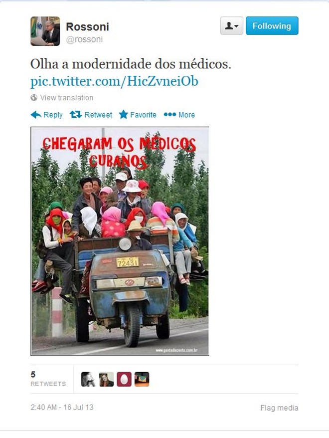 O deputado Valdir Rossoni (PSDB) usa sua conta no Twitter também para alfinetar as medidas do PT, como o programa Mais Médicos | 