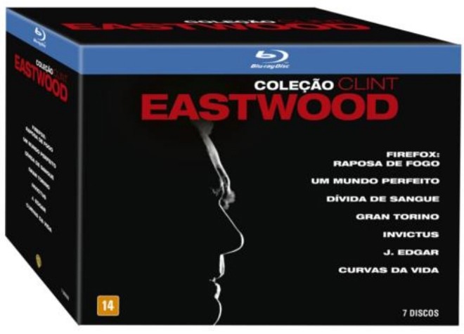 Estante: Clint Eastwood. Coleção com 7 discos em Blu-ray. Warner. Filmes: Firefox A Raposa de Fogo (1982), Um Mundo Perfeito (1993), Dívida de Sangue (2002), Gran Torino (2008), Invictus (2009), J. Edgar (2011) e Curvas da Vida (2012). R$ 149,90. |