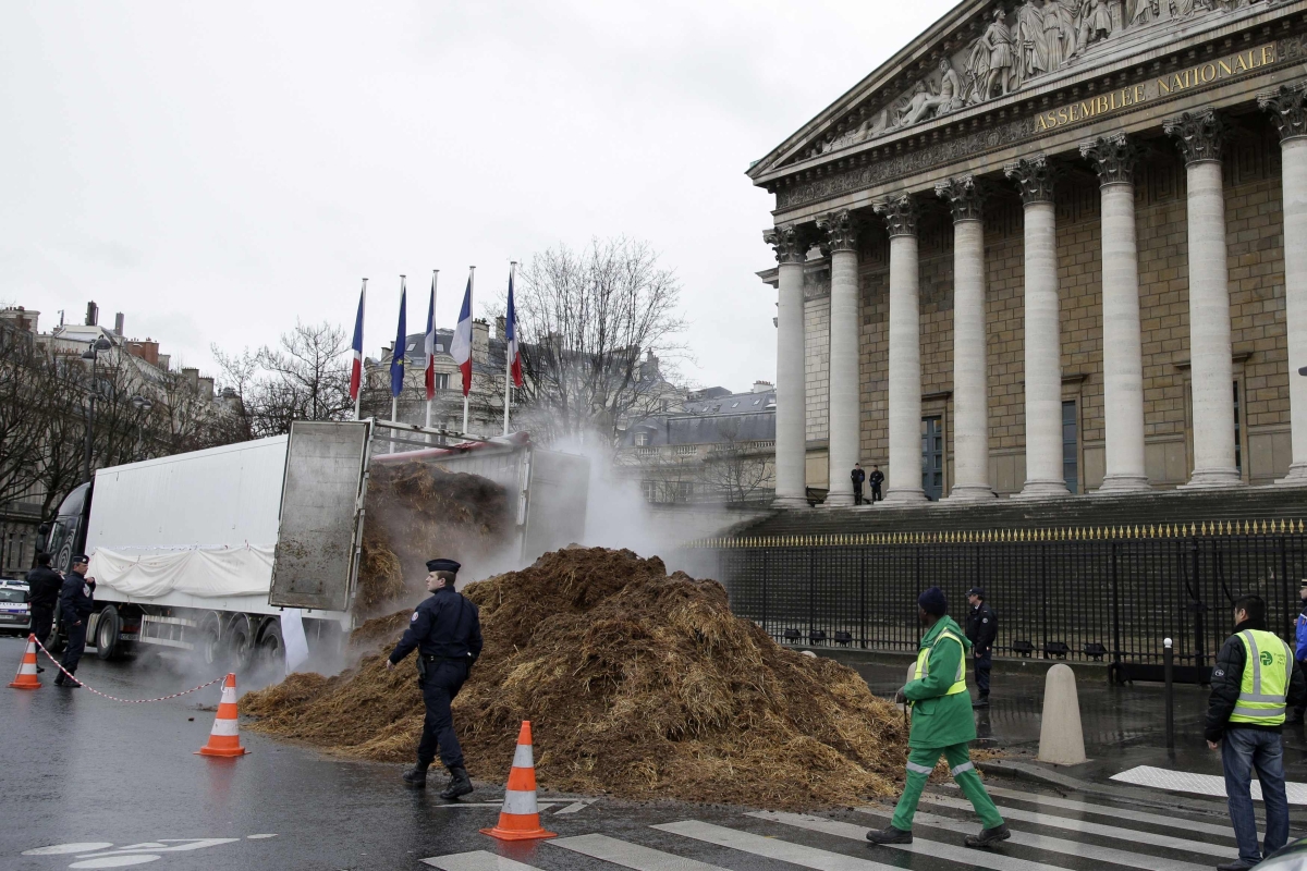 Ativista deixou o "presente" em frente ao Parlamento francês, em Paris | Reuters/Jacky Naegelen