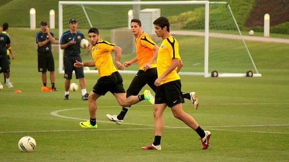 Diogo Sodré, em primeiro plano, em treinamento com o El Jaish na Alemanha, no fim de 2012. Meia está perto de ser confirmado pelo Coxa | Divulgação