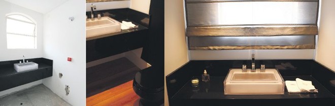 Novo lavabo é transformação do banheiro de suíte que foi desfeita: área do dormitório foi aproveitada no ambiente social. Lavabo antigo foi eliminado |