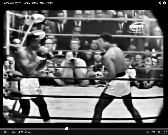 3º Round - O público passou a ficar entusiasmado com a apresentação do novato diante do campeão. O próprio Liston começou a perceber o erro que cometera ao não intensificar os treinos para enfrentar o garoto falastrão.