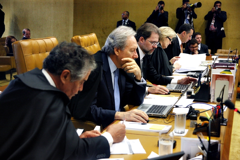 Marco Aurélio, Lewandowski, Toffoli, Rosa Weber e Barroso: três votaram pela absolvição ; os outros tenderiam à mesma tese | Gervásio Baptista/STF