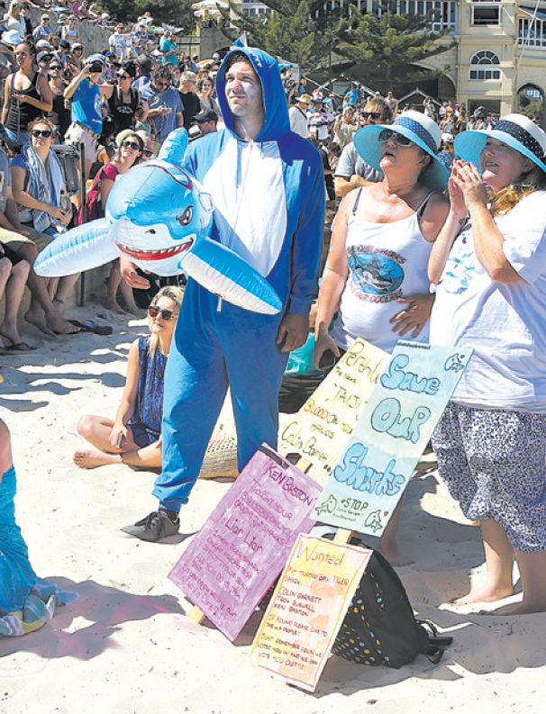 Grupo protesta contra o abate de tubarões em Perth, na Austrália | Bohdan Warchomij para The New York Times