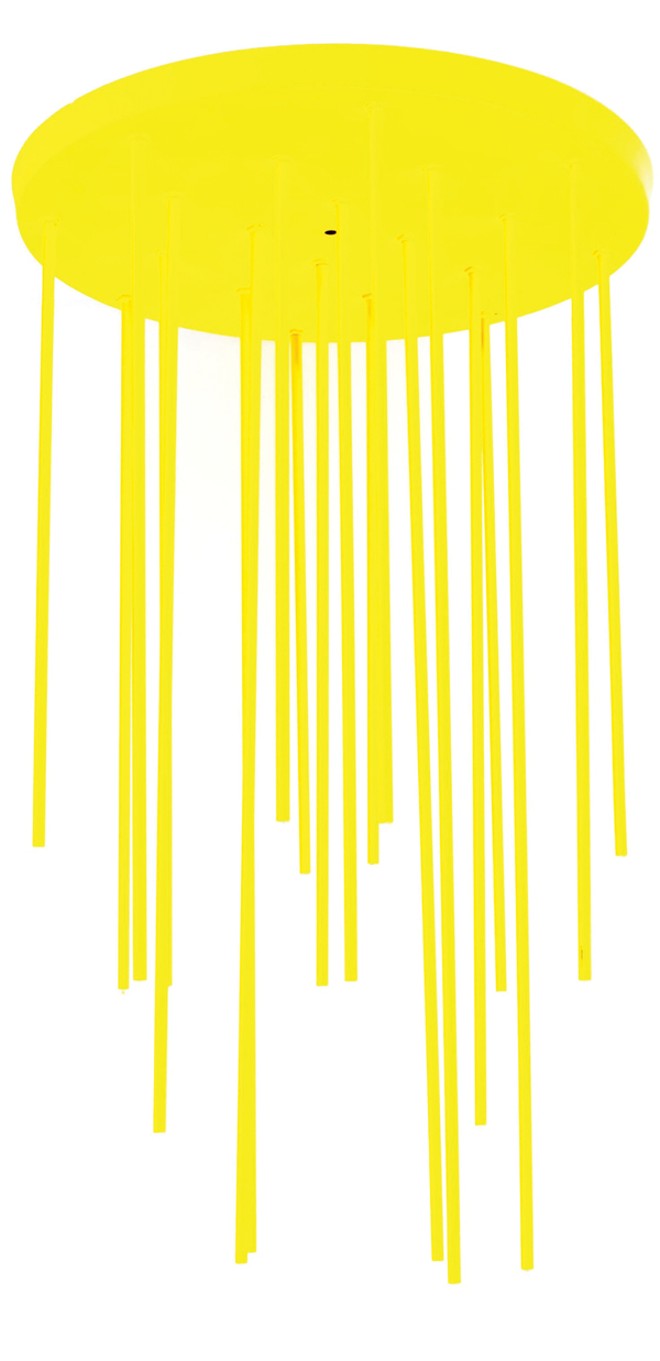 Plafon amarelo da Grey House Iluminação, com canos de alumínio com pontos de LED. Preço sugerido: R$ 2.550 |