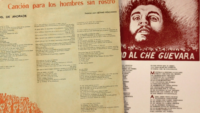 À esquerda, um de seus poemas mais famosos. À direita, o poema sobre Che que o fez sair do Brasil. Os dois são ilustrados pelo mexicano Atílio Poma Carrasco | Reprodução