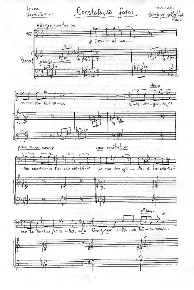 Partitura da ária para barítono e piano 