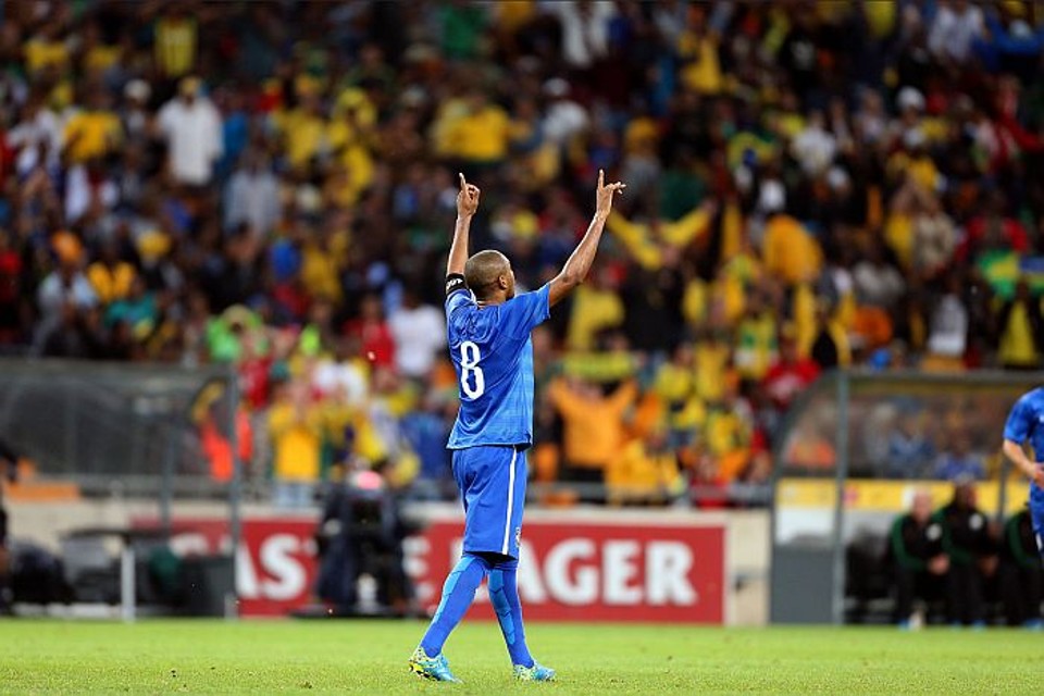Fernandinho comemora o quarto gol na goleada do Brasil sobre a África do Sul | Jefferson Bernardes / VIPCOMM