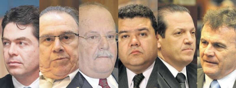 Da esquerda para a direita: Cleiton Kielse: R$ 25,5 mil com serviços de impressão; Jonas Guimarães: R$ 188 mil para um mesmo jornal; Luiz Accorsi: R$ 1.252 em um restaurante; Edson Praczyk: R$ 1.044 na Casa di Frango; Gilberto Ribeiro: R$ 15 mil em advogados; Toninho Wandscheer: R$ 8 mil em consultoria empresarial | Marcelo Andrade/ Gazeta do Povo; Sandro Nascimento/Alep; Daniel Castellano/ Gazeta do Povo; Antônio