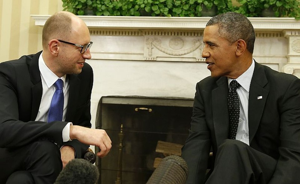 Arseniy Yatsenyuk e Barack Obama se reuniram nesta quarta na Casa Branca | REUTERS/Larry Downing