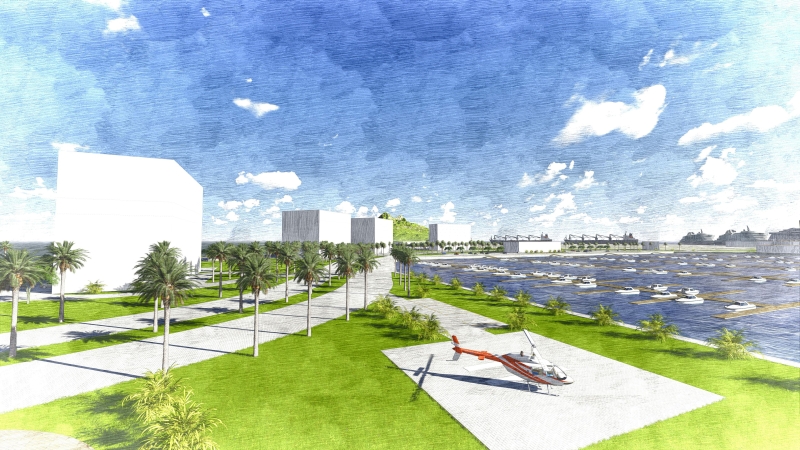 Obras preveem um total de 24 prédios e áreas, incluindo uma marina, um terminal de passageiros e heliponto | Divulgação/Appa