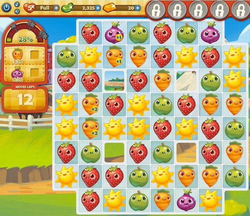 No game, jogador tem que agrupar frutas e verduras situadas em diferentes caixas em grupos de três. | Reprodução.