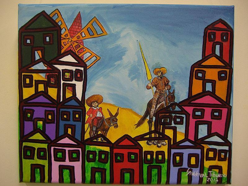 Dom Quixote de la Mancha e Sancho Pança, representados pelo artista curitibano Sandoval Tiburcio | Divulgação