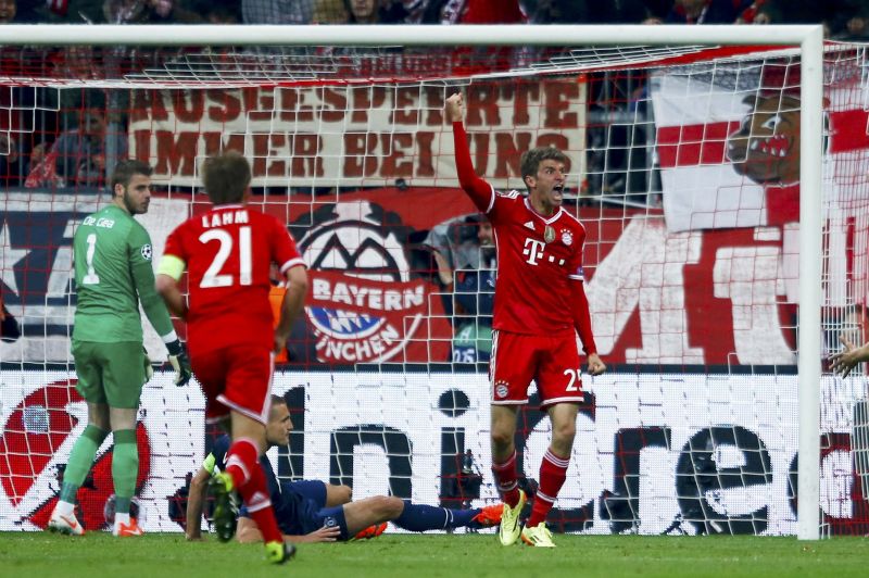 Thomas Müller comemora o gol da virada do Bayern contra o Manchester United | Reuters