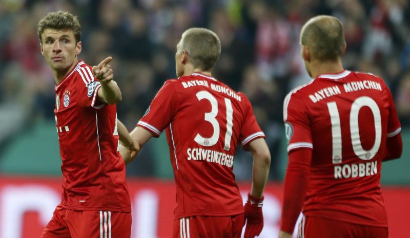 Müller, Schweinsteiger e Robben comemoram na goleada do Bayern pela Copa da Alemanha | Michaela Rehle / Reuters
