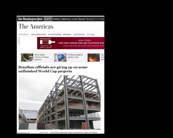 Washington: Na quarta-feira passada, o Washington Post destacou os atrasos das obras na Arena da Baixada, em Curitiba. A insatisfação dos curitibanos com a Copa também foi destacada pela reportagem | 