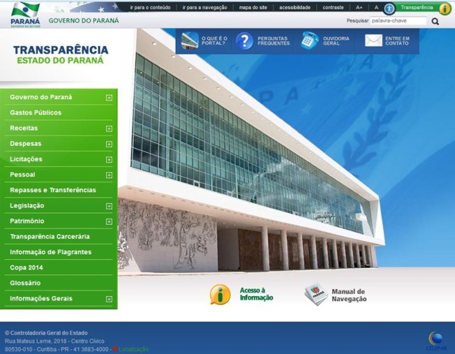 Site do PR precisa de interação- O portal do Paraná possui quase todos os itens de interação: manual de navegação, perguntas frequentes, glossário e Fale Conosco. Mas não possibilita download de todas as consultas de despesas para Excel. O formulário mais completo,