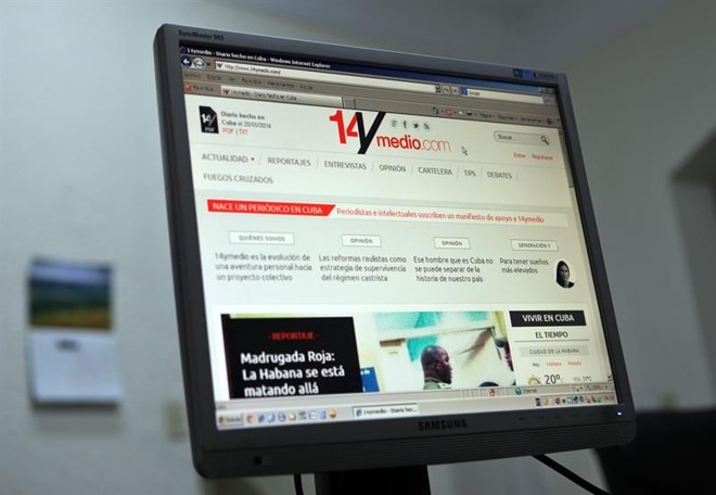 Página do jornal on-line independente 14ymedio, da blogueira cubana Yoani Sánchez, que foi bloqueado em Cuba | EFE / Alejandro Ernesto