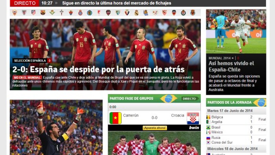 Segundo o Mundo Deportivo, seleção espanhola sai da Copa pela porta dos fundos | Reprodução