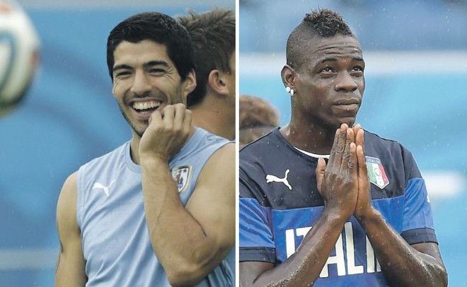 A alegria do matador Luis Suárez... se contrapõe à angústia de Balotelli, o artilheiro da Itália | Lavandeira Jr./ EFE e Ettore Ferrari/ EFE