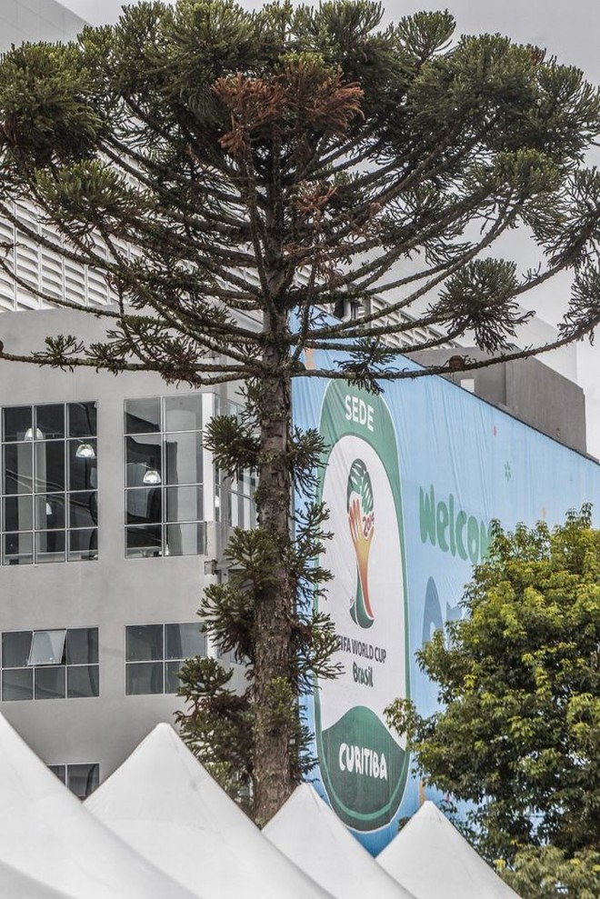 Banner da Copa instalado na frente da Arena da Baixada | 