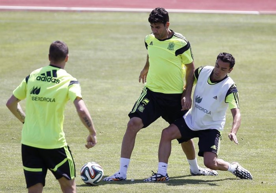 Diego Costa no treino da Espanha nessa terça-feira | Reuters