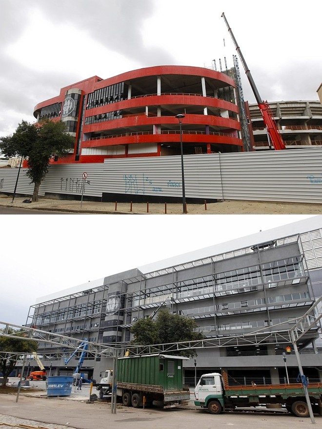 Na fachada saíram as curvas e a cor vermelha e entraram as linhas retas e a cor cinza | 