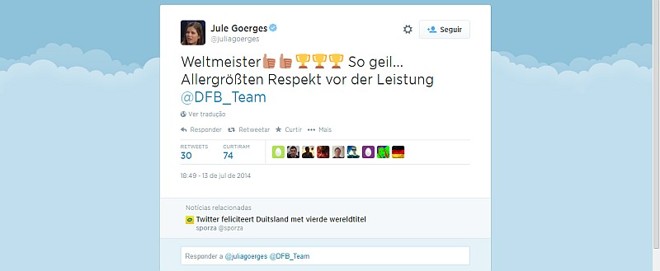 A tenista Julia Goerges deu seus parabéns à seleção alemã |