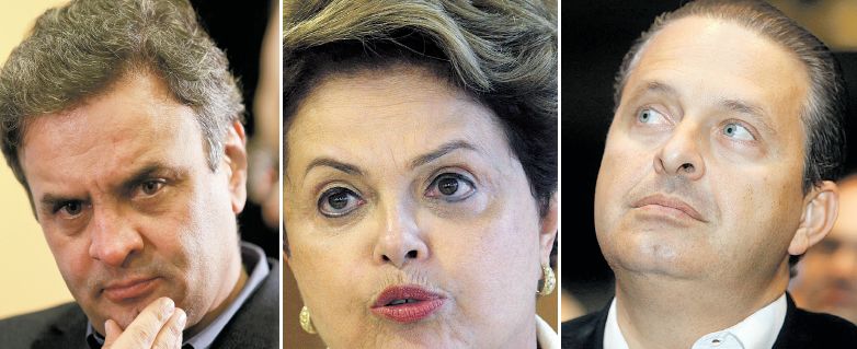 Aécio Neves, candidato do PSDB à Presidência; Dilma Rousseff (PT), presidente da República; Eduardo Campos, candidato do PSB à Presidência | Marcelo Andrade/ Gazeta do Povo; Ueslei Marcelino/Reuters; André Rodrigues/ Gazeta do Povo