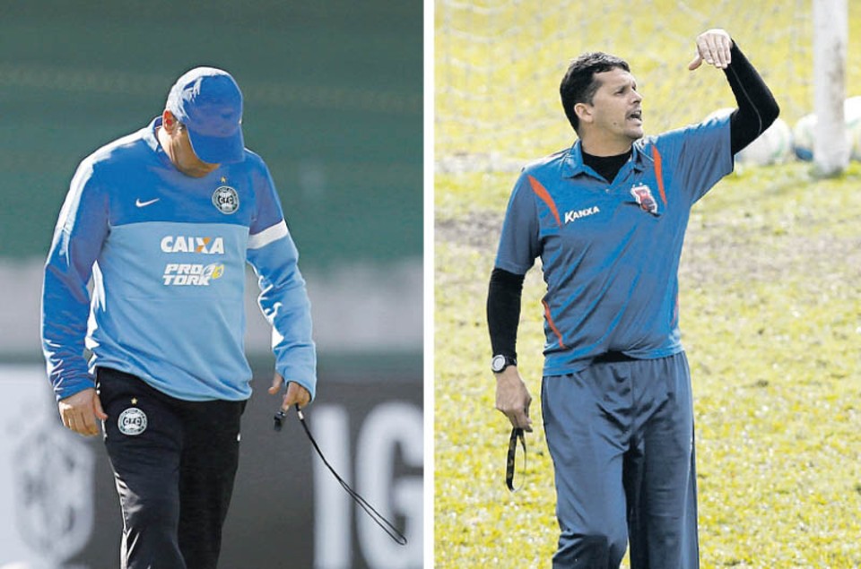 Sem reforços, Celso Roth (à esq.) terá de apostar no elenco atual; Claudinei Oliveira convive com atraso no salário dos atletas | Felipe Rosa/ Tribuna;  Antonio More/ Gazeta do Povo